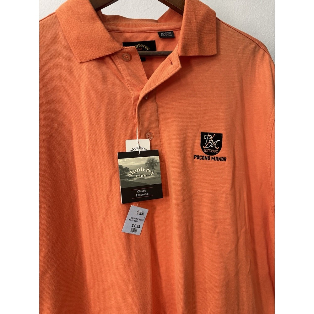 Pocono Manor Monterey Club Polo Shirt Orange‎ NWT Size Large Chest 24 Length 31